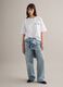 White cotton blend relaxed fit T-shirt with decorative pocket_1