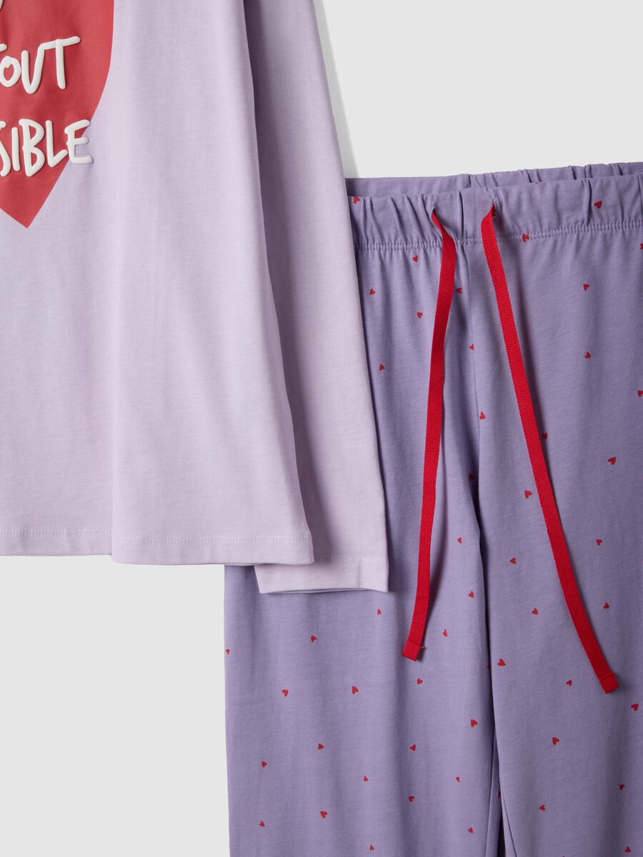 Pigiama in puro cotone viola regular fit con cuore_5