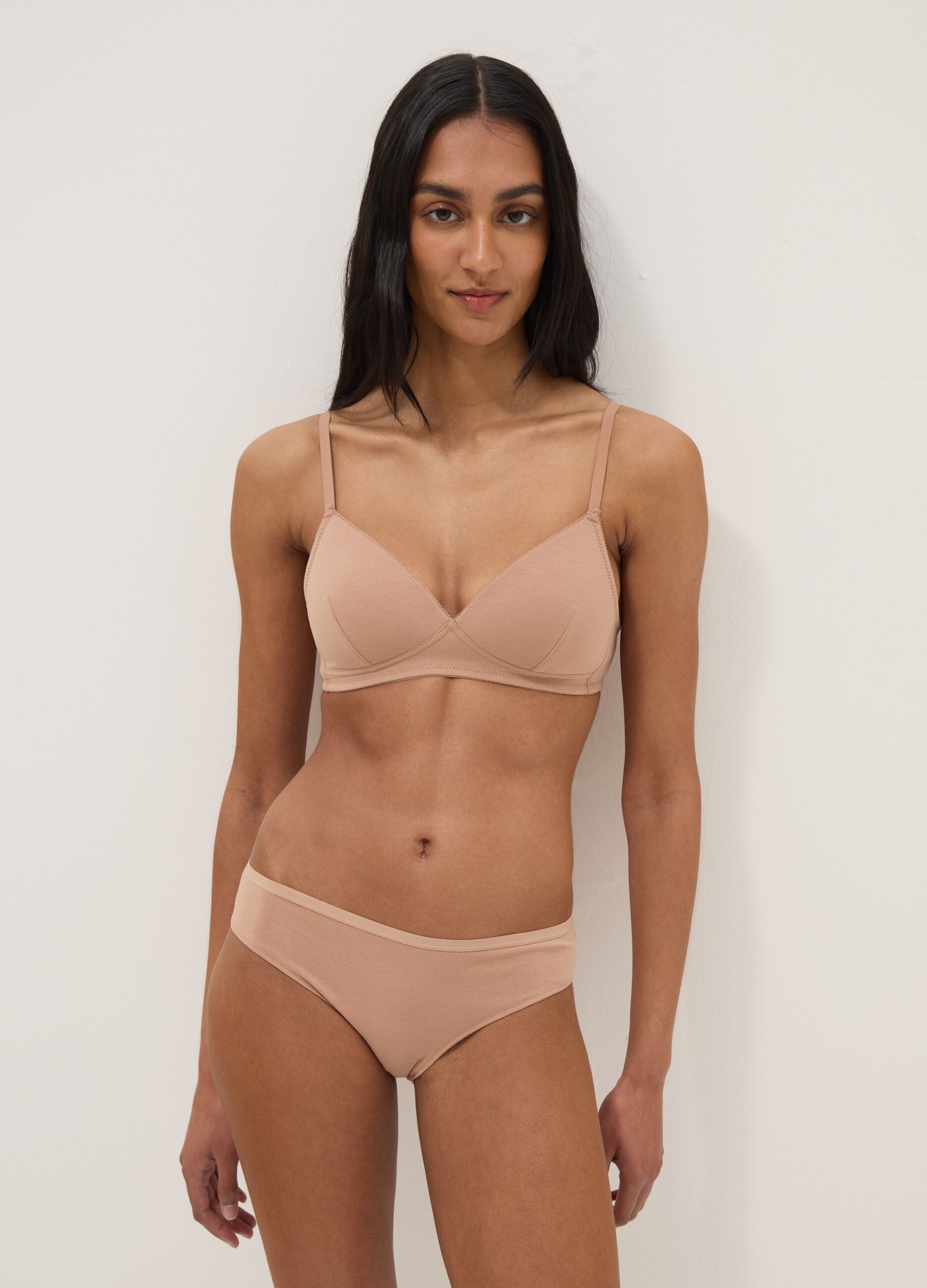 Beige stretch cotton bra with light padding