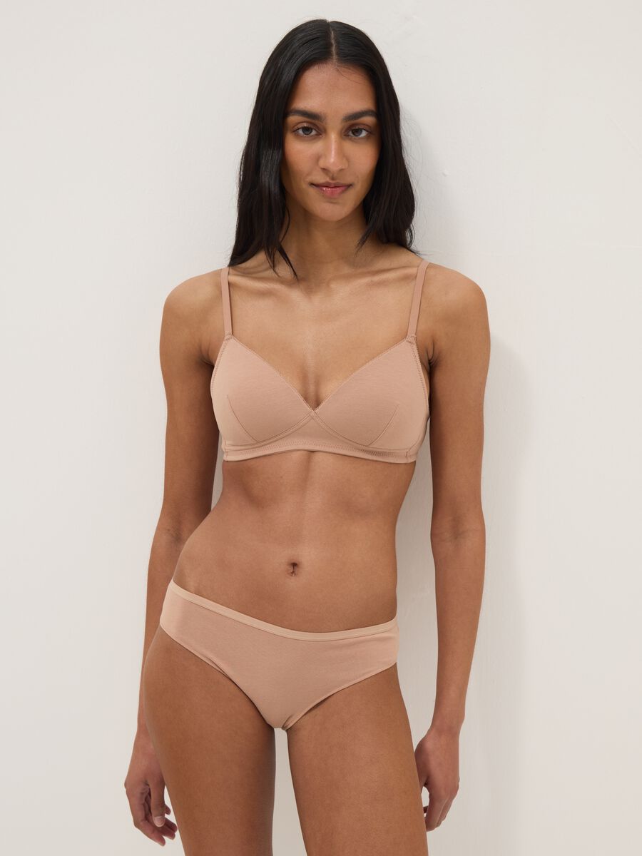 Beige stretch cotton bra with light padding_1