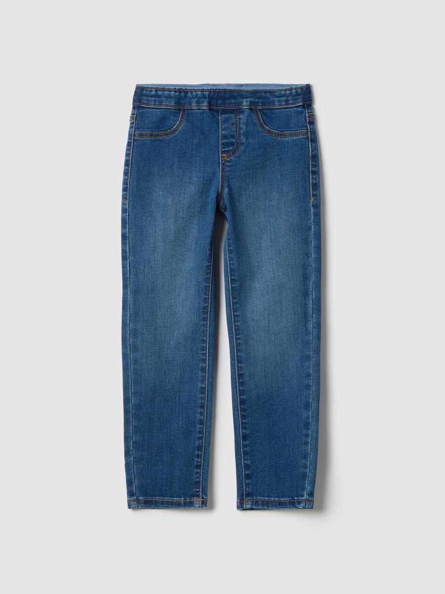 Girls' Blue Cotton Blend Skinny Fit Jeggings_0