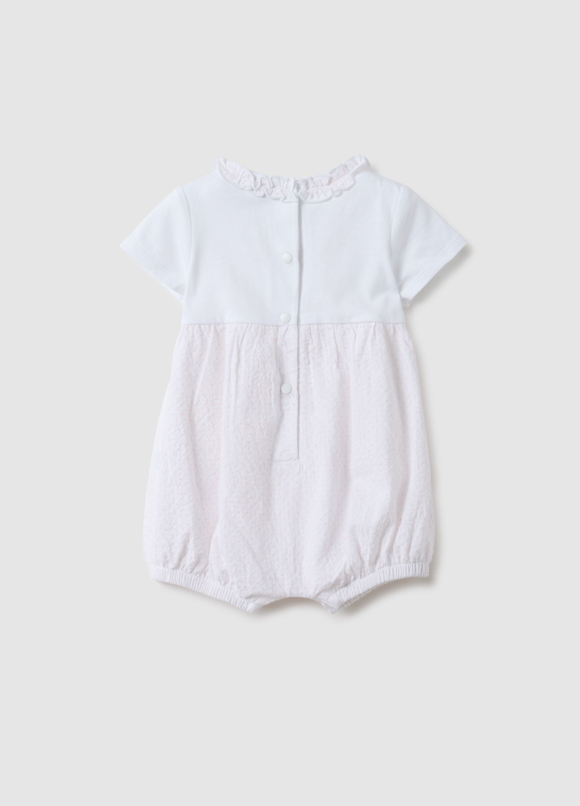 Multicoloured pure cotton baby girl's romper with a ruffled collar