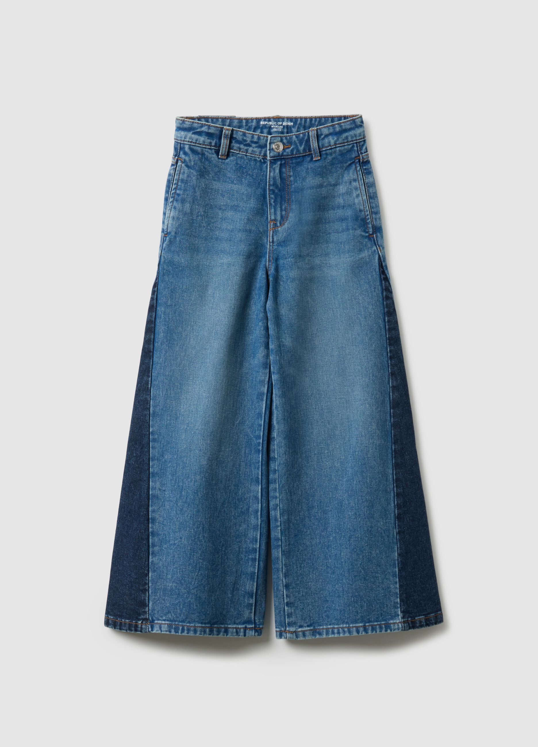 Girls' Wide Leg Blue Pure Cotton Jeans