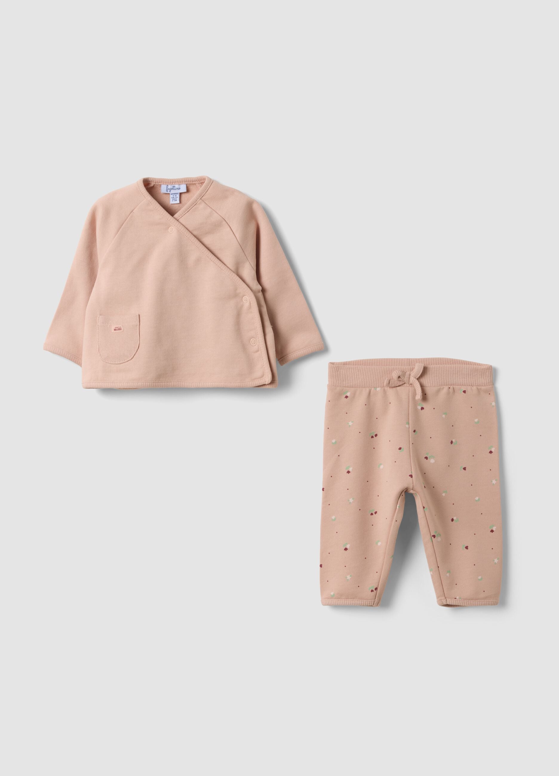 Pink long-sleeve organic cotton set for baby girl