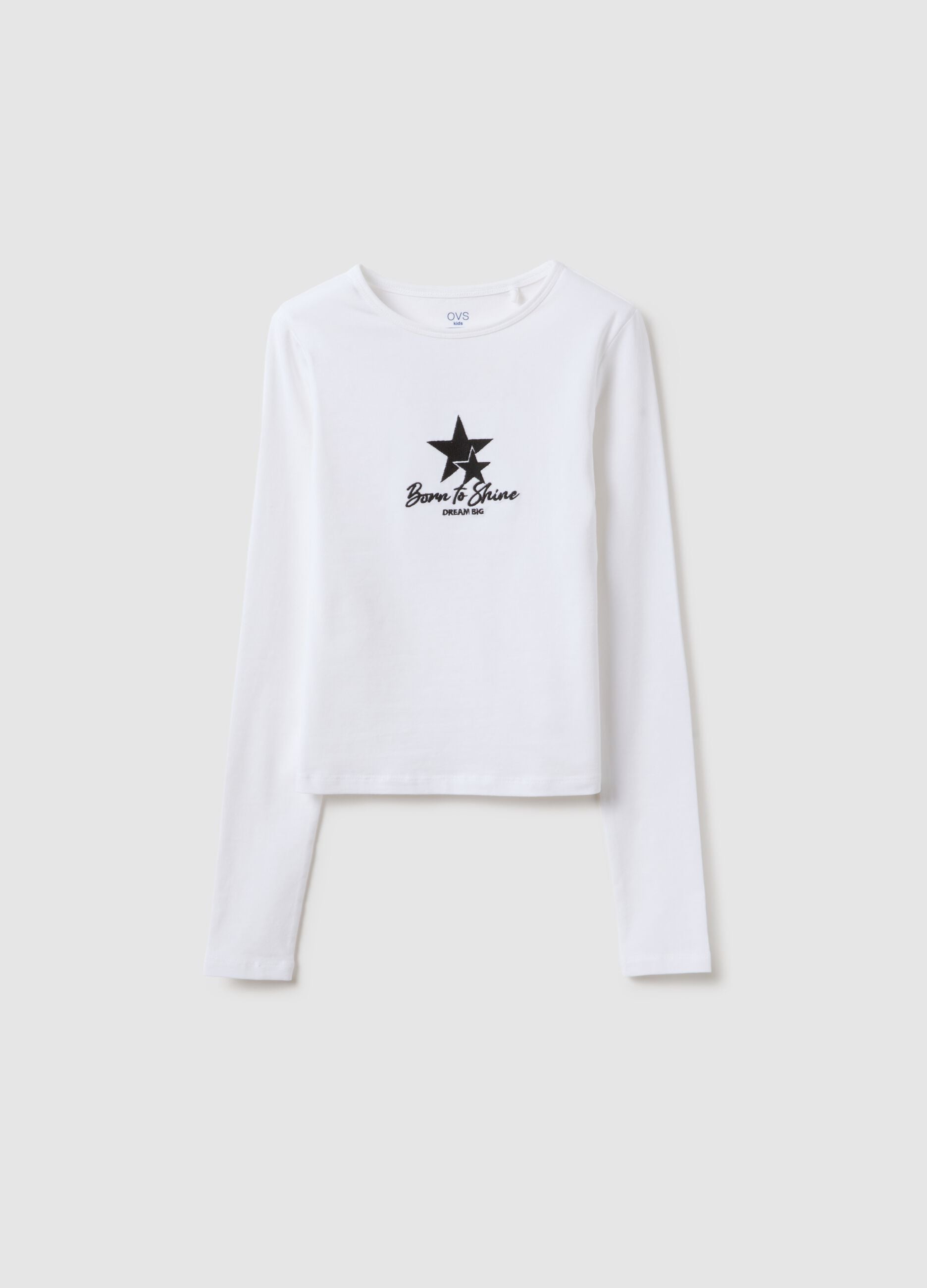 White stretch cotton slim fit girl's top with print