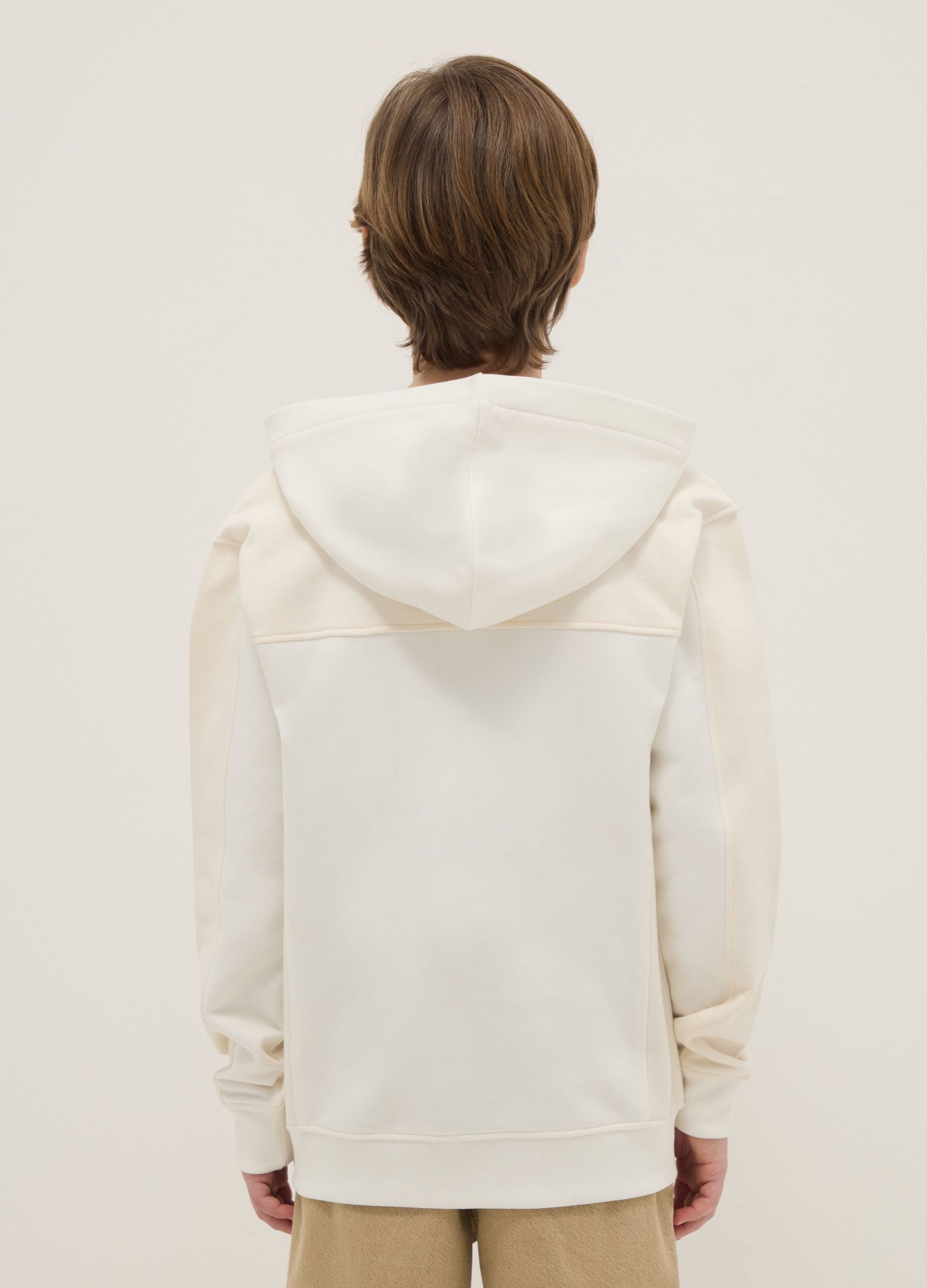 Boys' white pure cotton hoodie relaxed fit