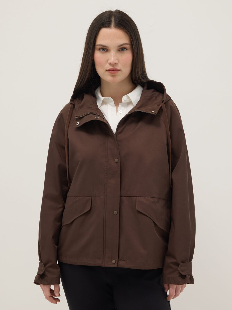 Brown cotton blend parka jacket regular fit with hood_0