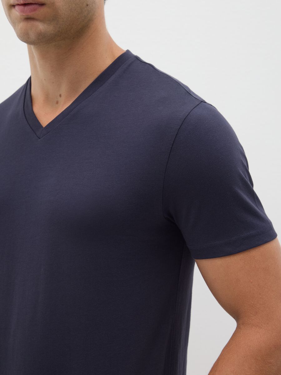 Blue pure organic cotton V-neck T-shirt_3