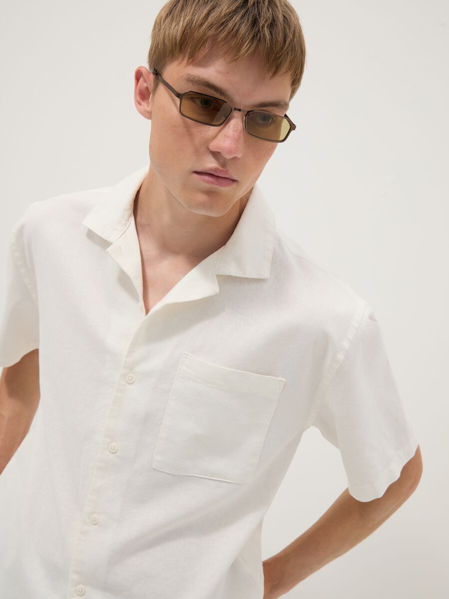 Camicia bianca in misto lino e cotone_0