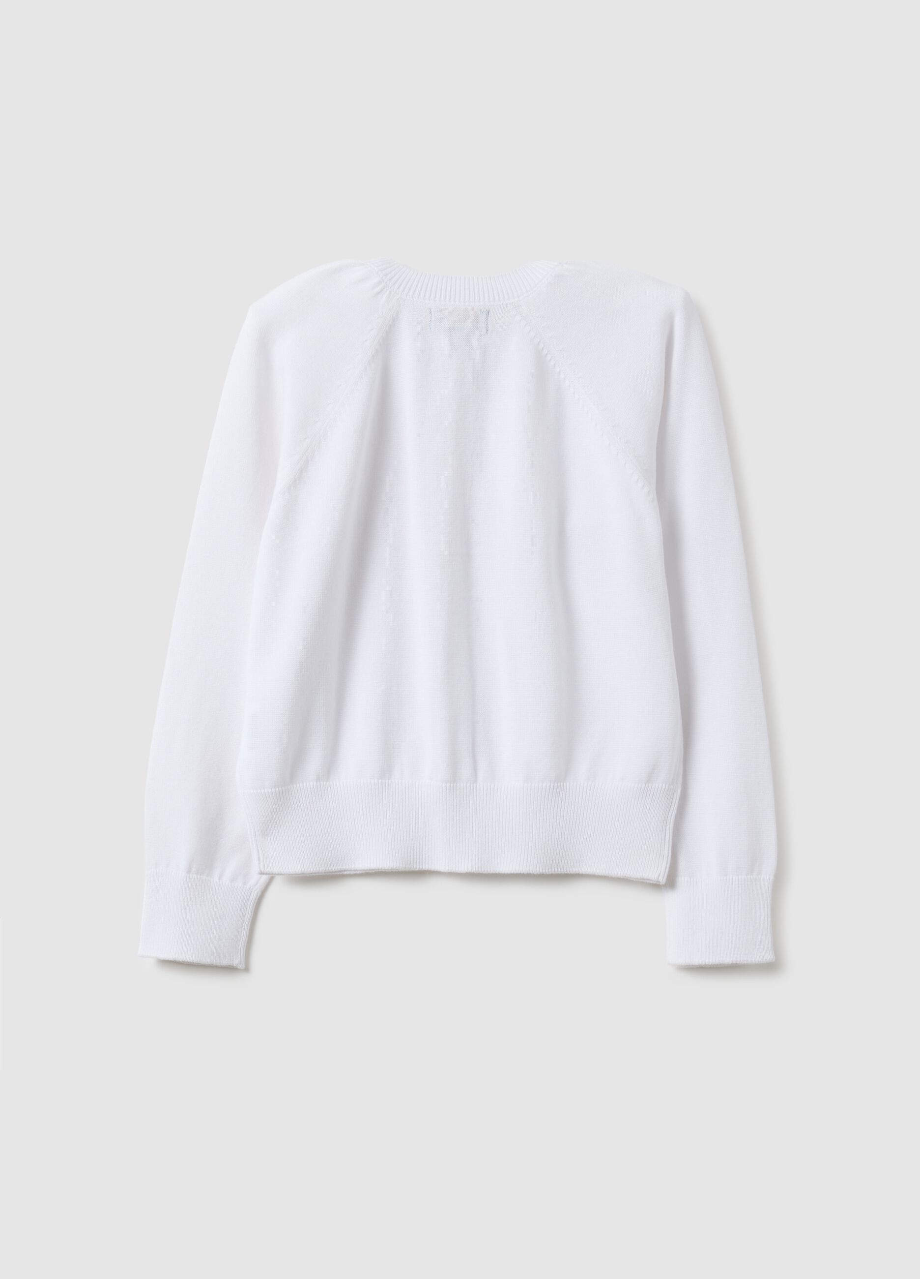 Girl's pure white cotton cardigan regular fit with cable knit