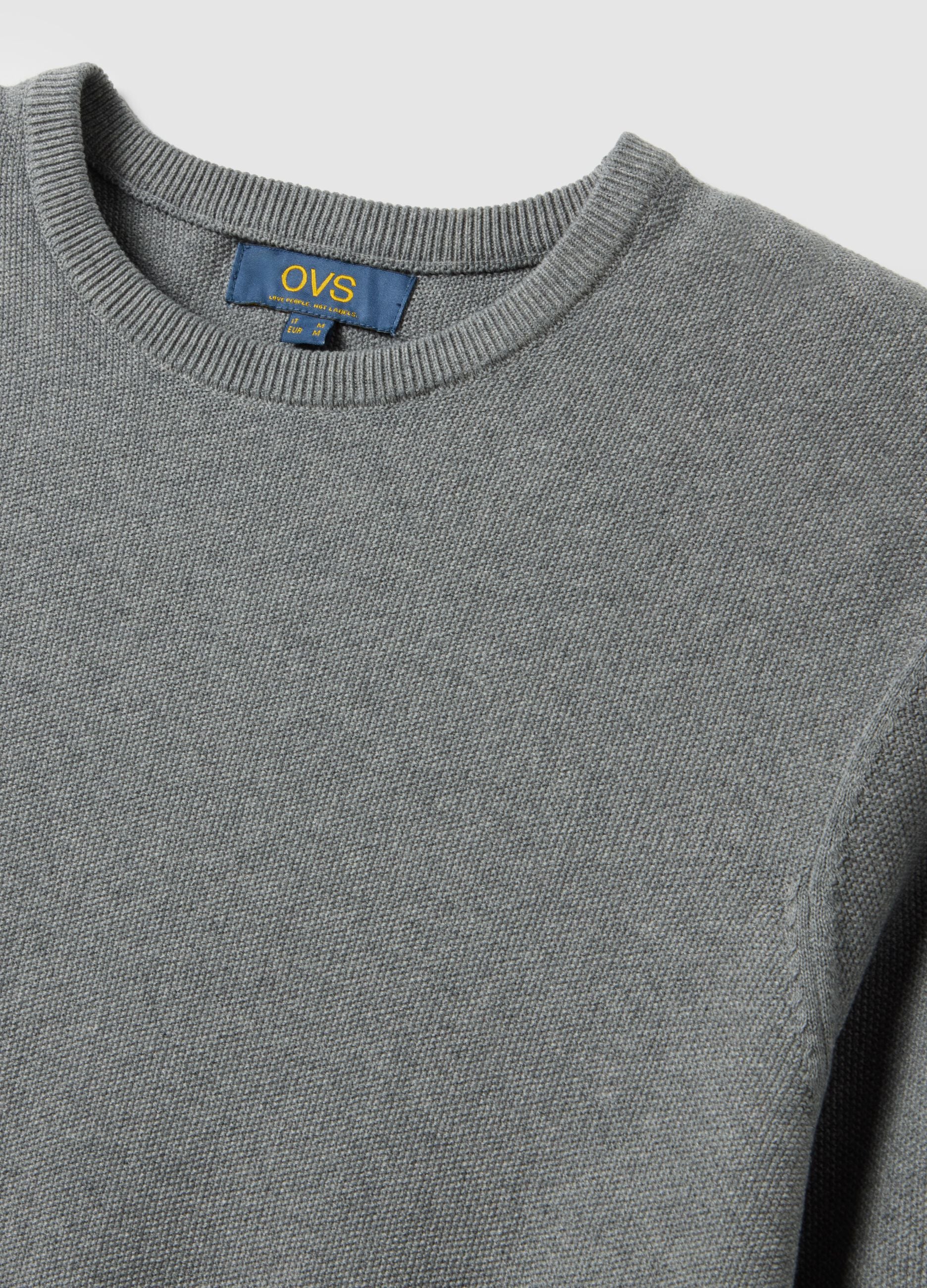Grey crew neck pure cotton jumper in regular fit