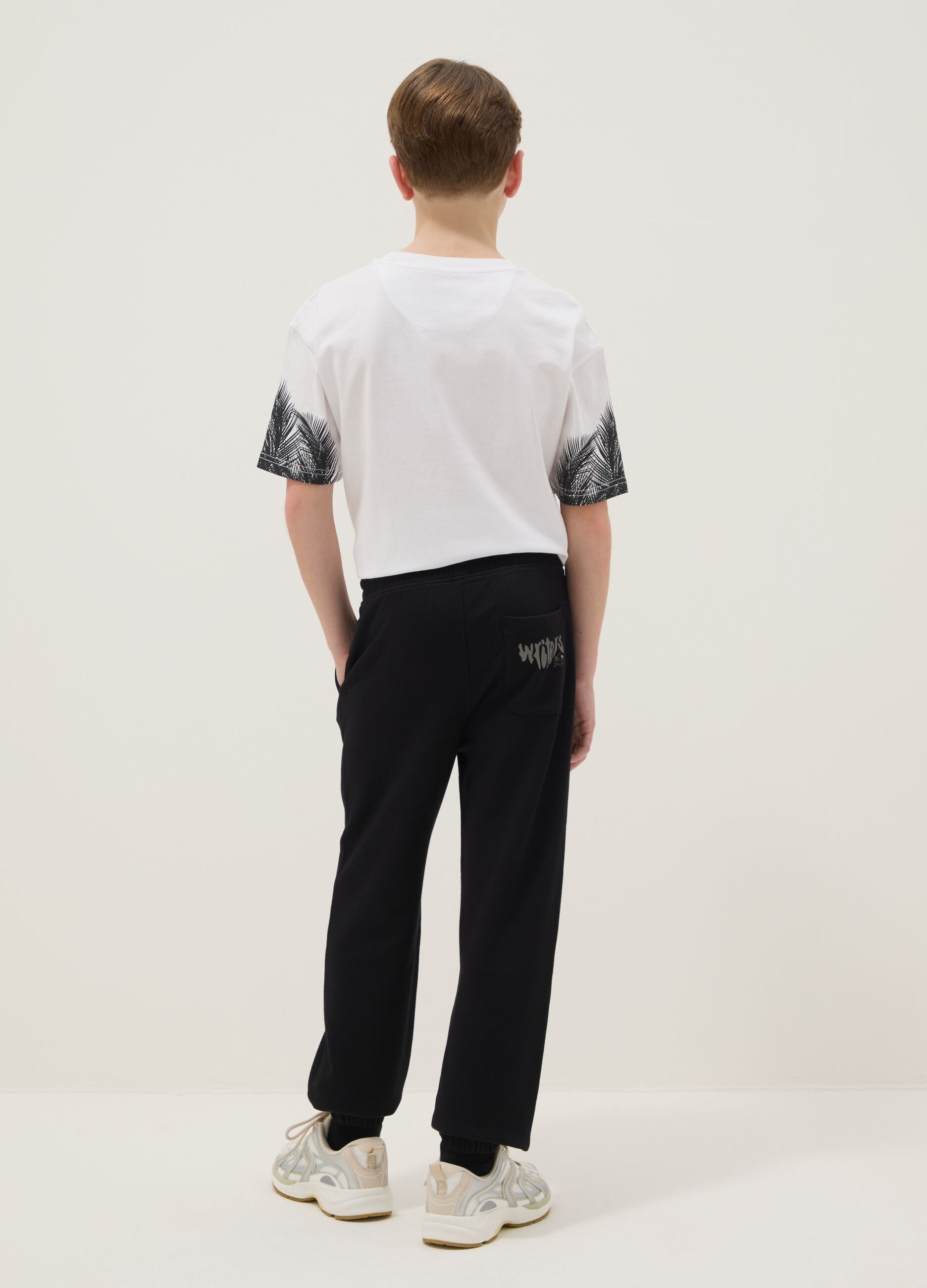 Black cotton and viscose mix regular fit jogger trousers for boys
