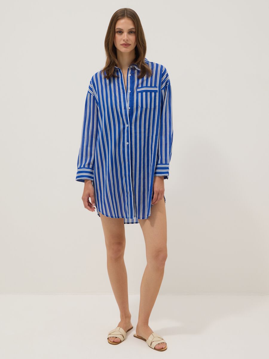 Blue striped pure cotton kaftan_1