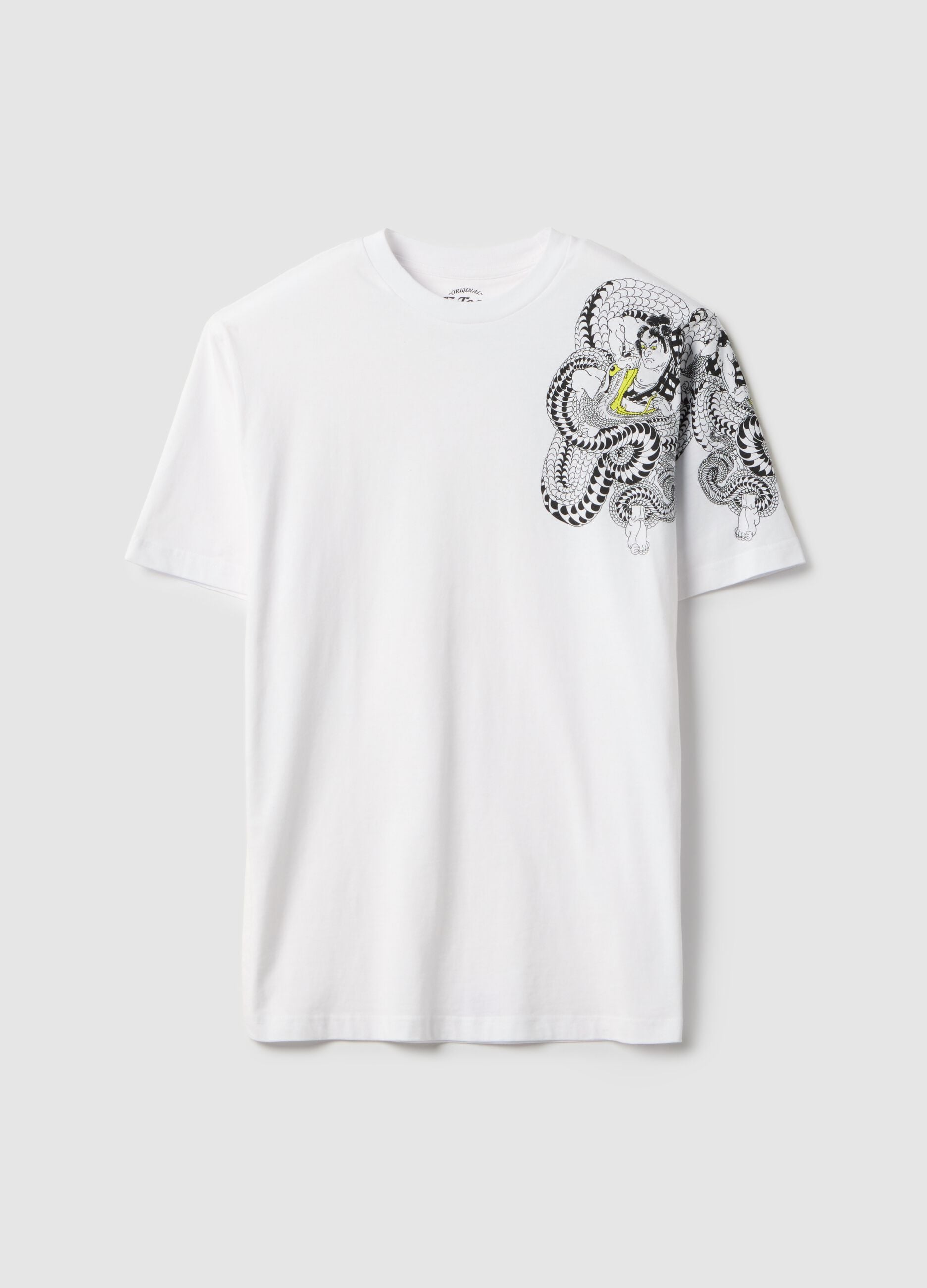 White pure cotton regular fit T-shirt with graphics