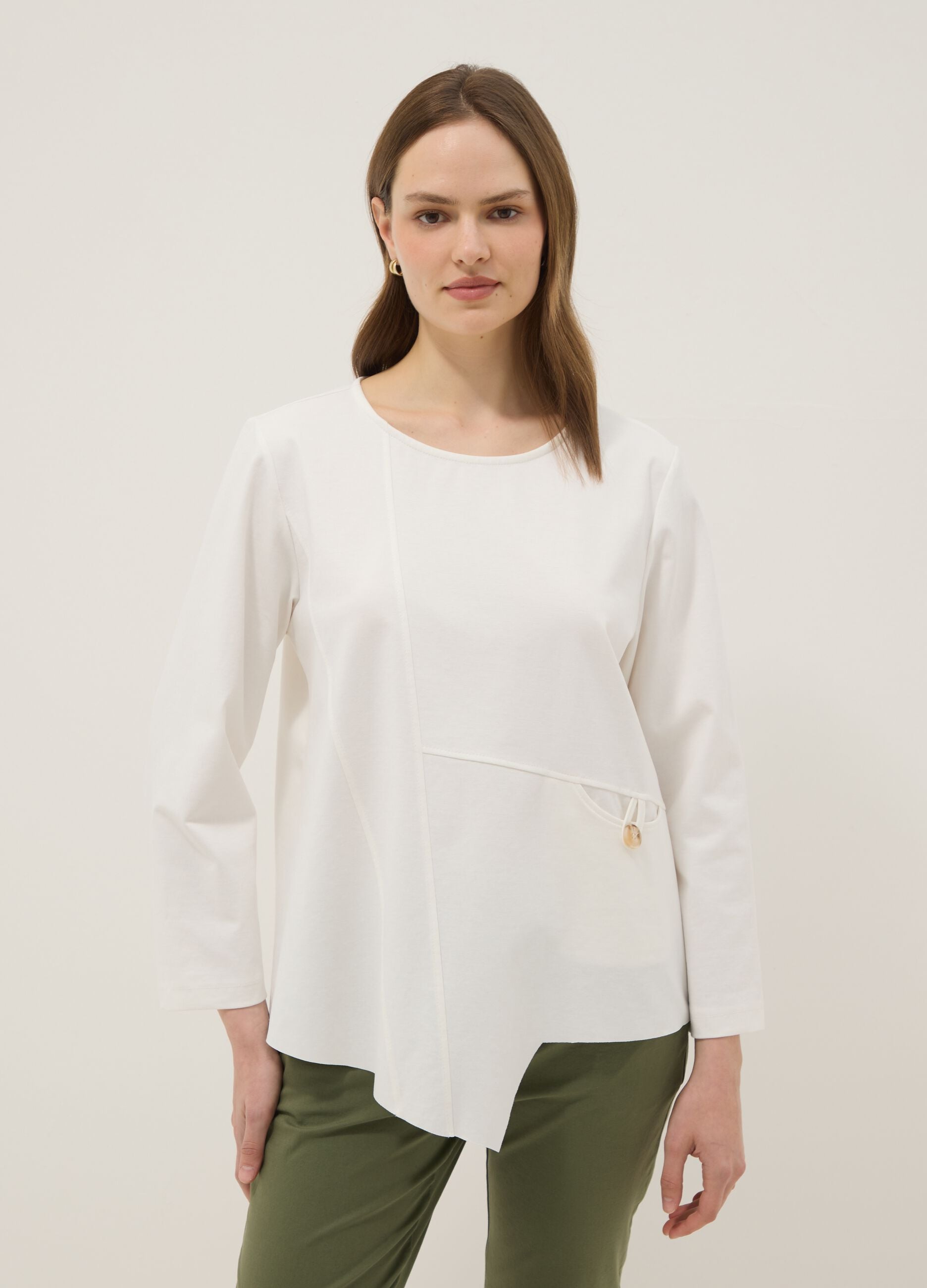 White long-sleeved regular-fit stretch cotton blouse