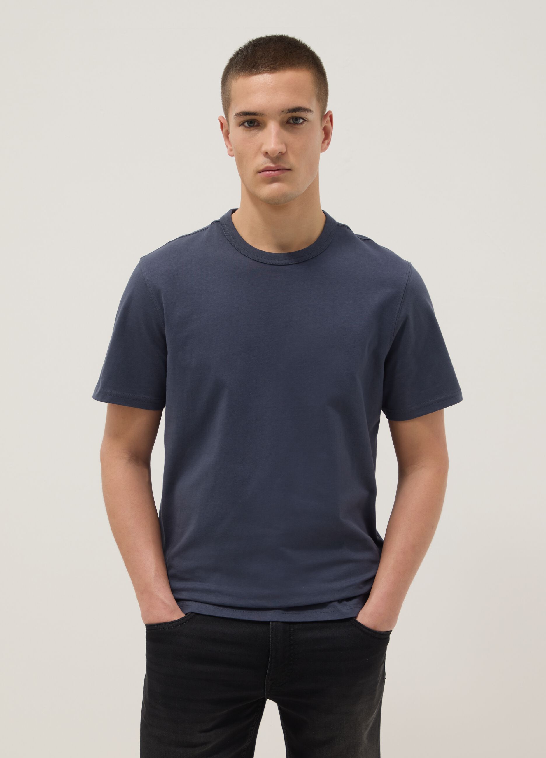 Blue pure cotton short sleeve regular fit T-shirt