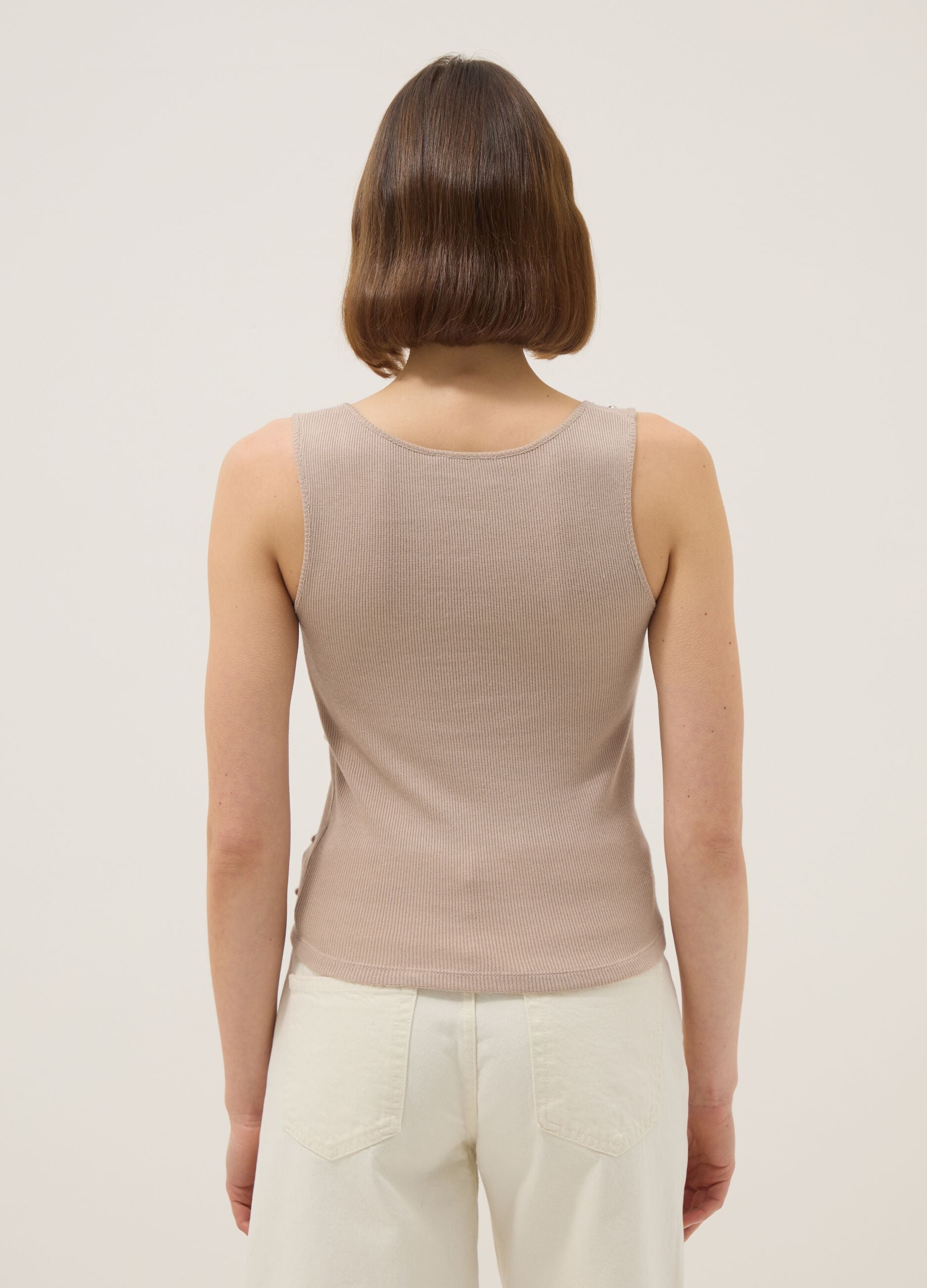 Beige regular fit tank top with metallic appliqu&eacute;s