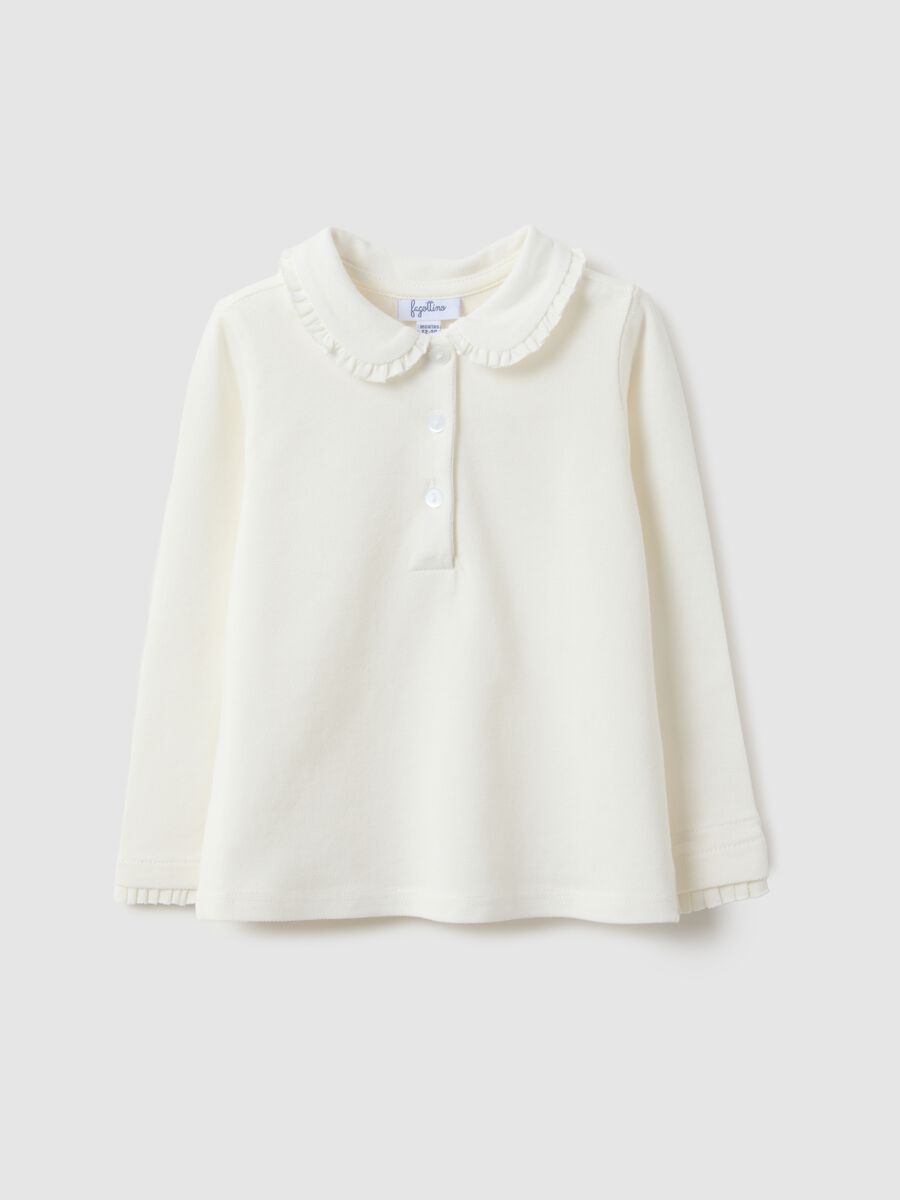 Pure cotton white girl's polo regular fit with ruched details_0