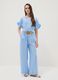Light blue pure linen blouse with embroidery and ruffled sleeves, regular fit_1