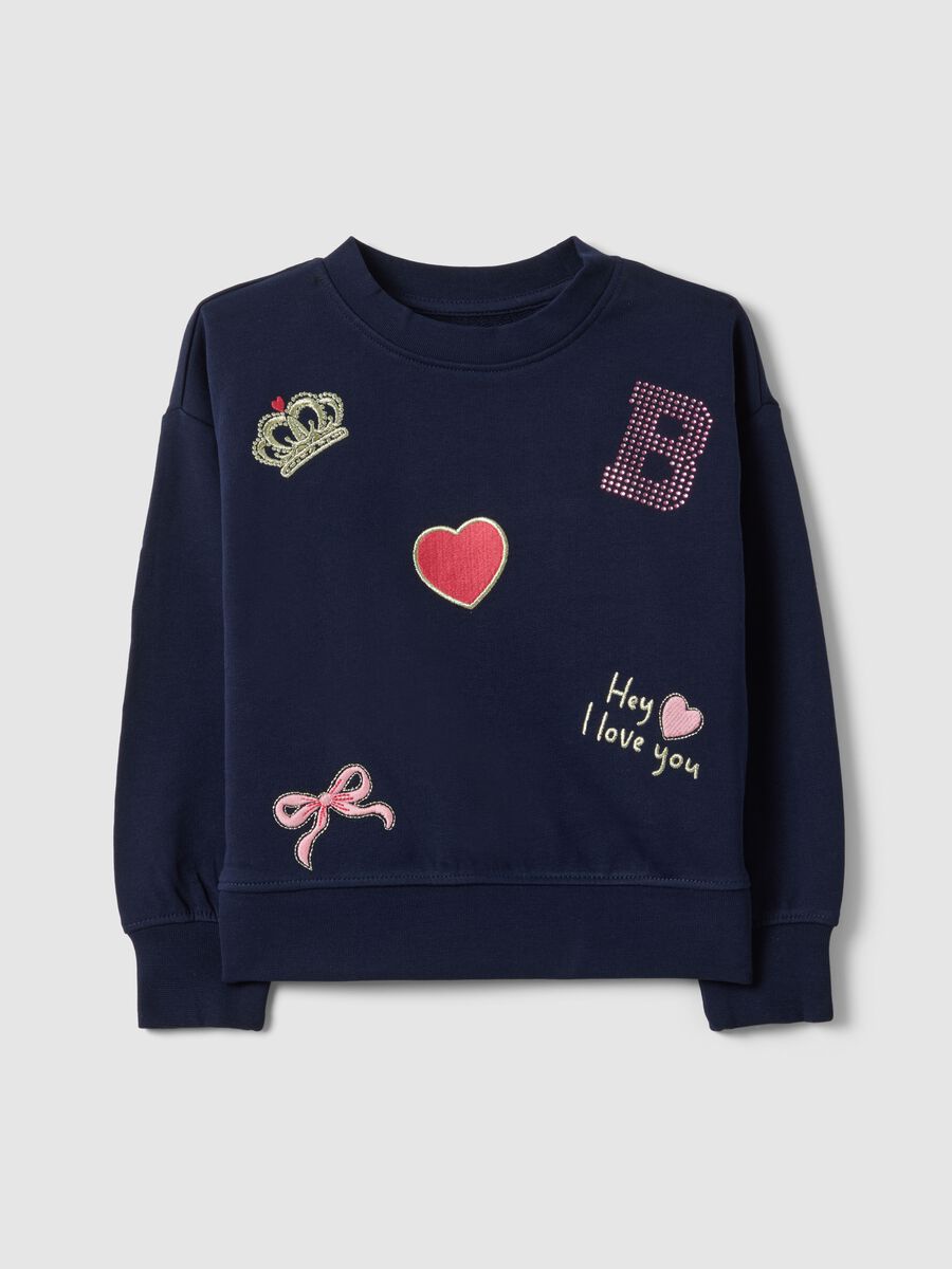 Blue pure cotton regular fit sweatshirt with embroidery for girl_0