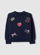 Blue pure cotton regular fit sweatshirt with embroidery for girl_0