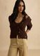 Cardigan marrone deep V in crochet di puro cotone regular fit_3