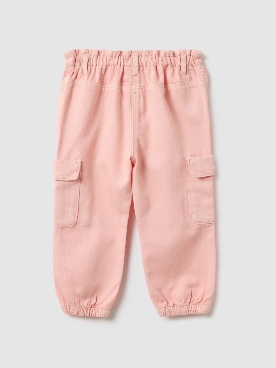 Girls' baggy cargo trousers in pure pink cotton_1