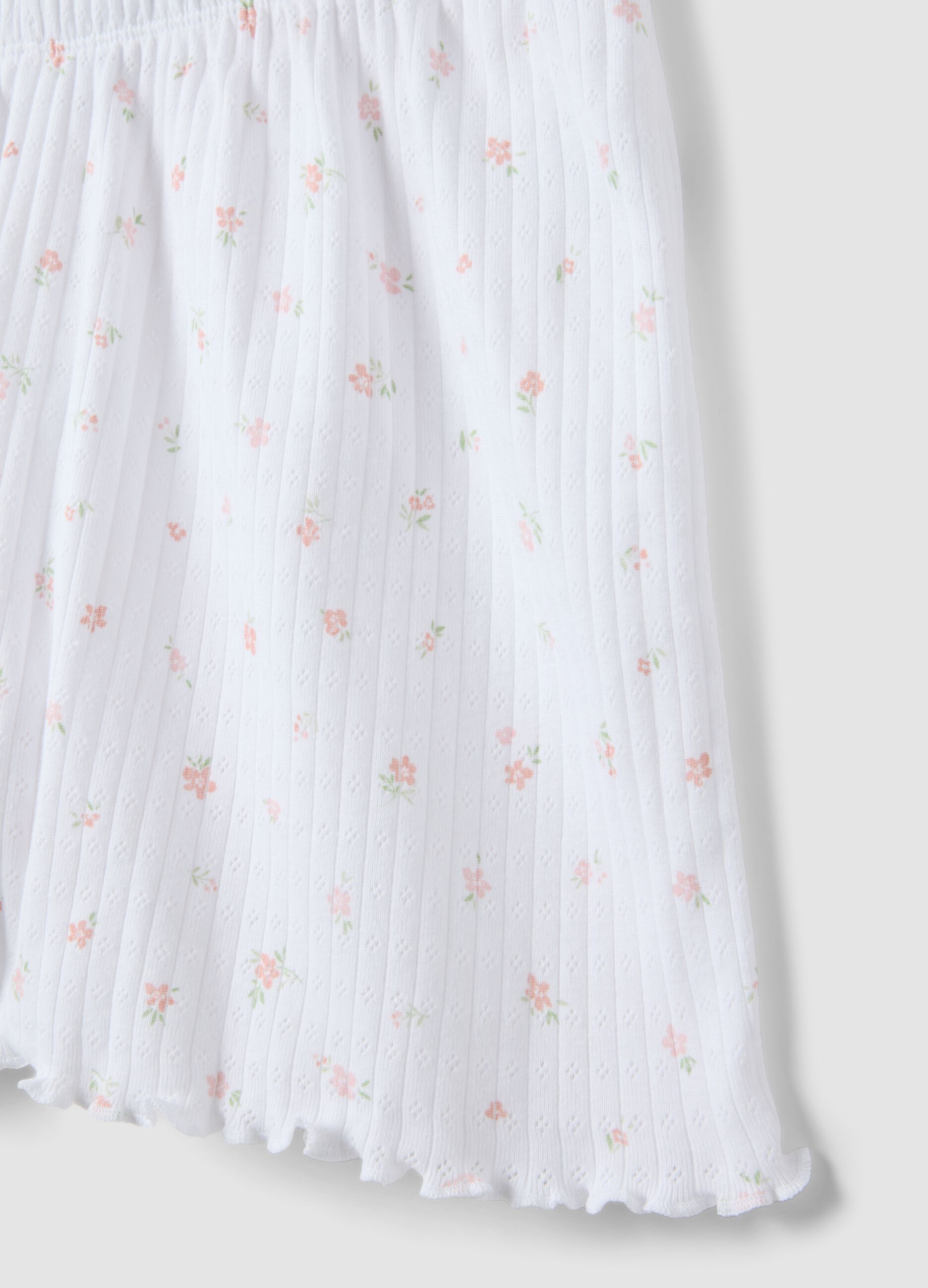 White pure cotton pyjama shorts regular fit with small floral pattern