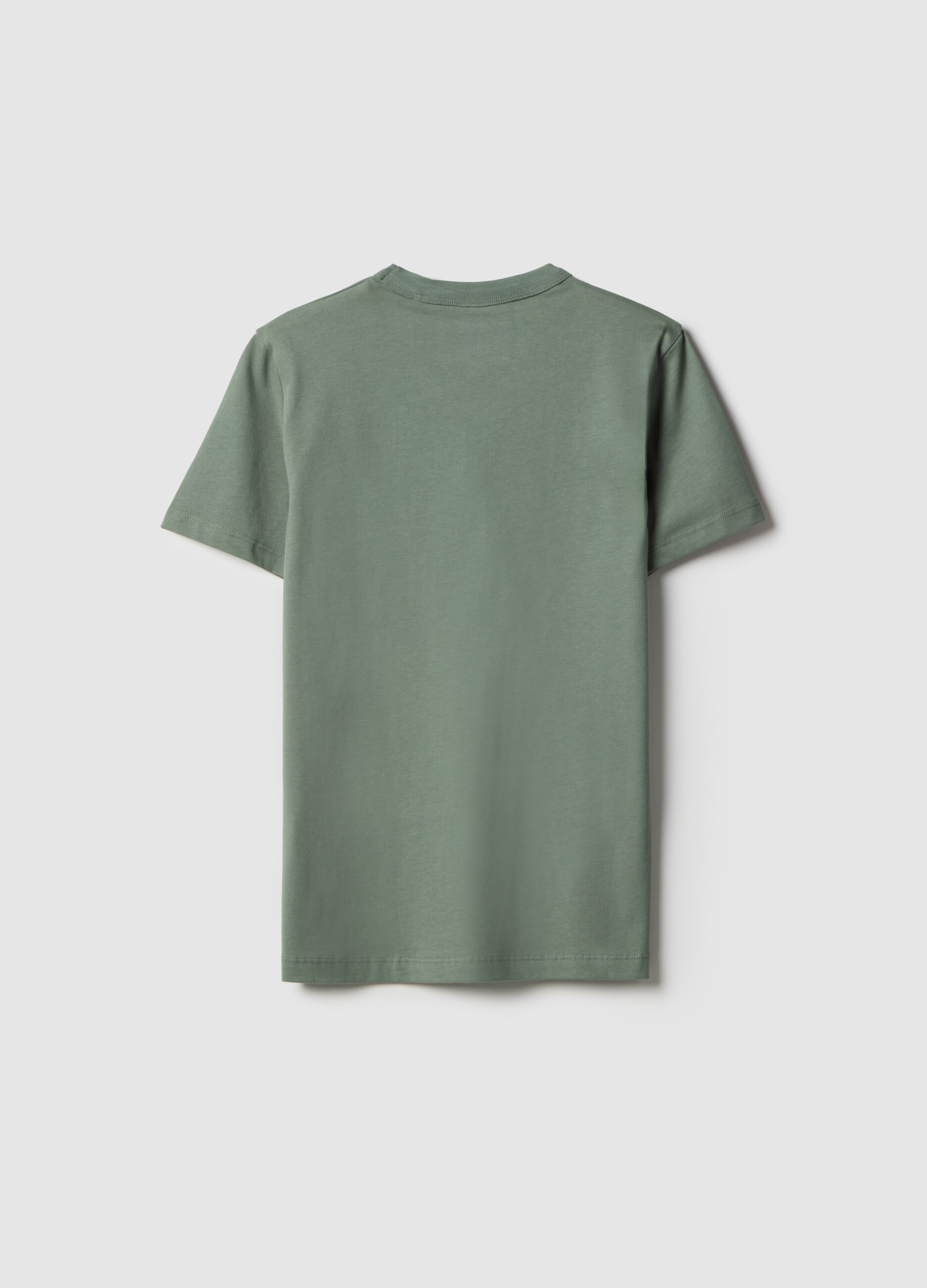 Boys' green crew-neck T-shirt in pure cotton over fit