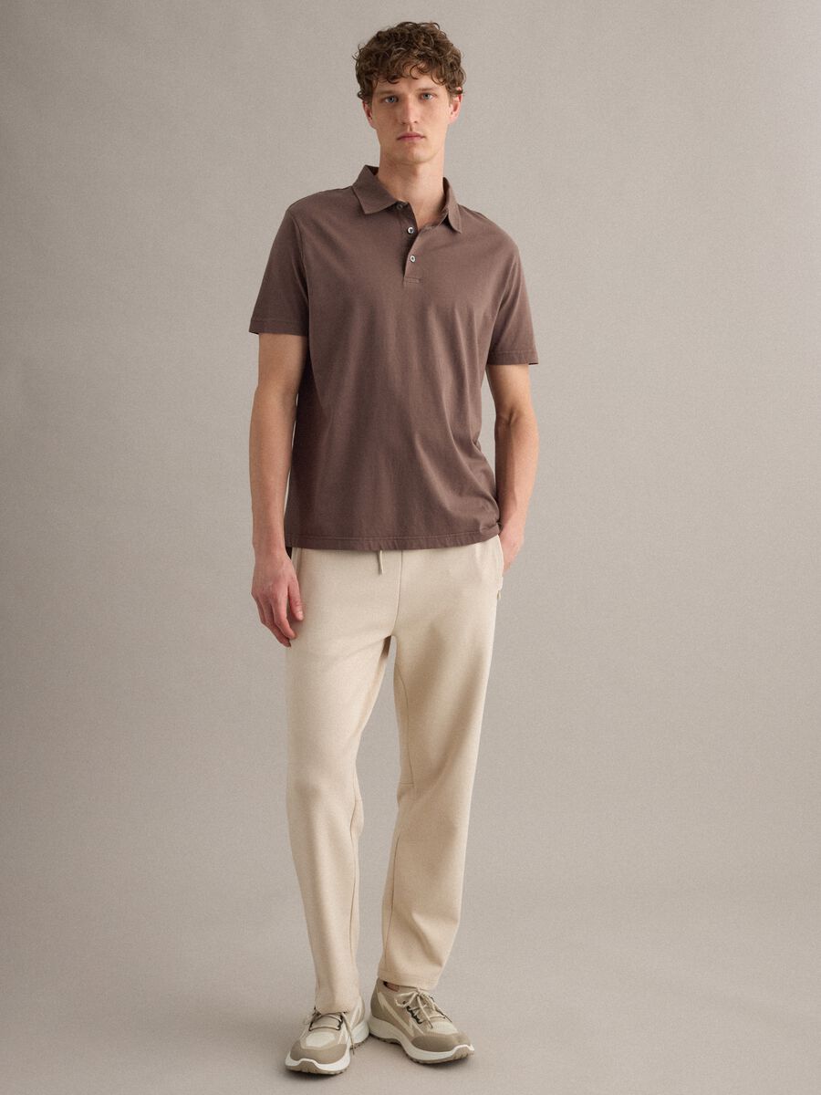 Brown short-sleeve polo shirt in pure cotton, regular fit_2