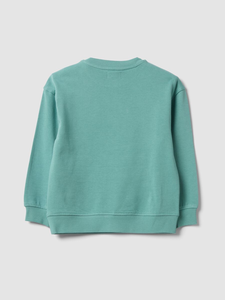 Green oversized pure cotton hoodie with print and kangaroo pocket for boys_1