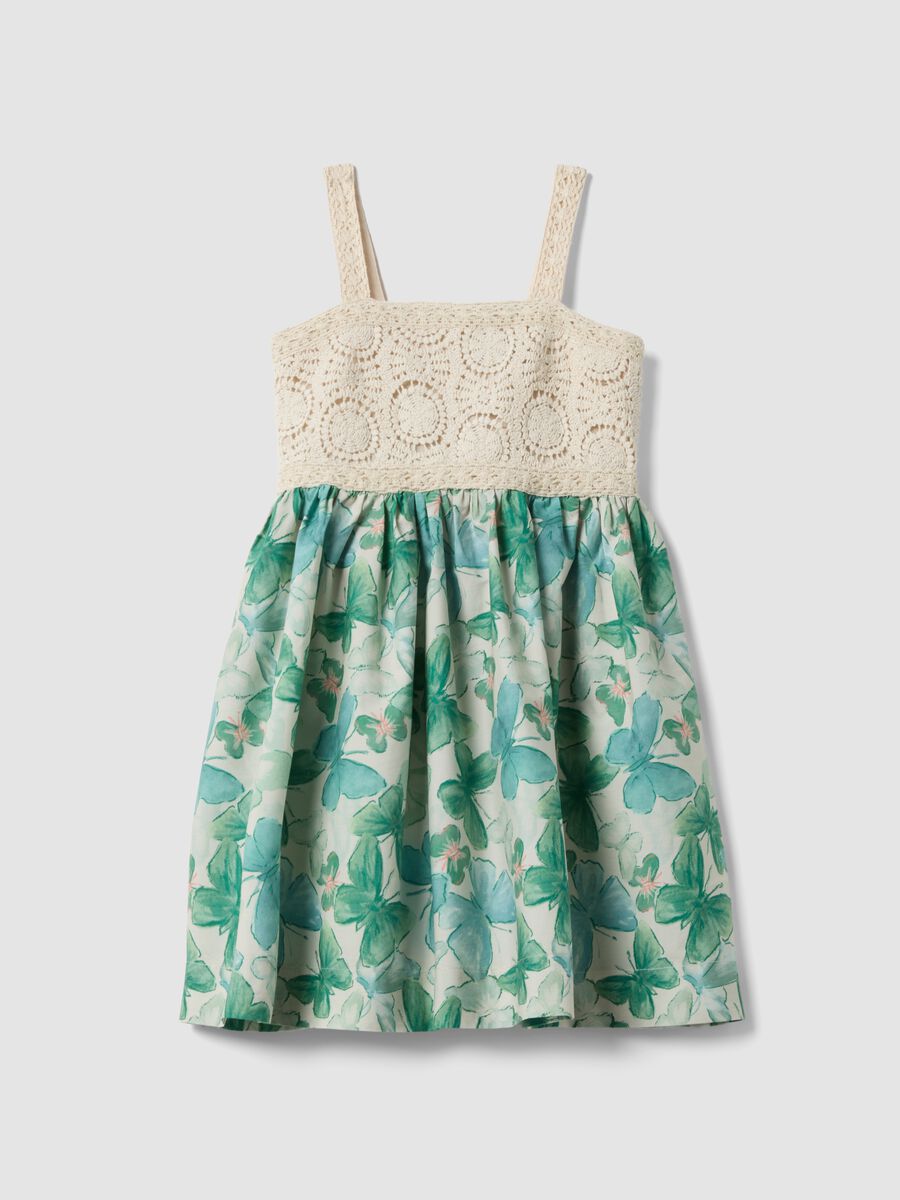 Pure cotton dress with crochet details and floral print_3