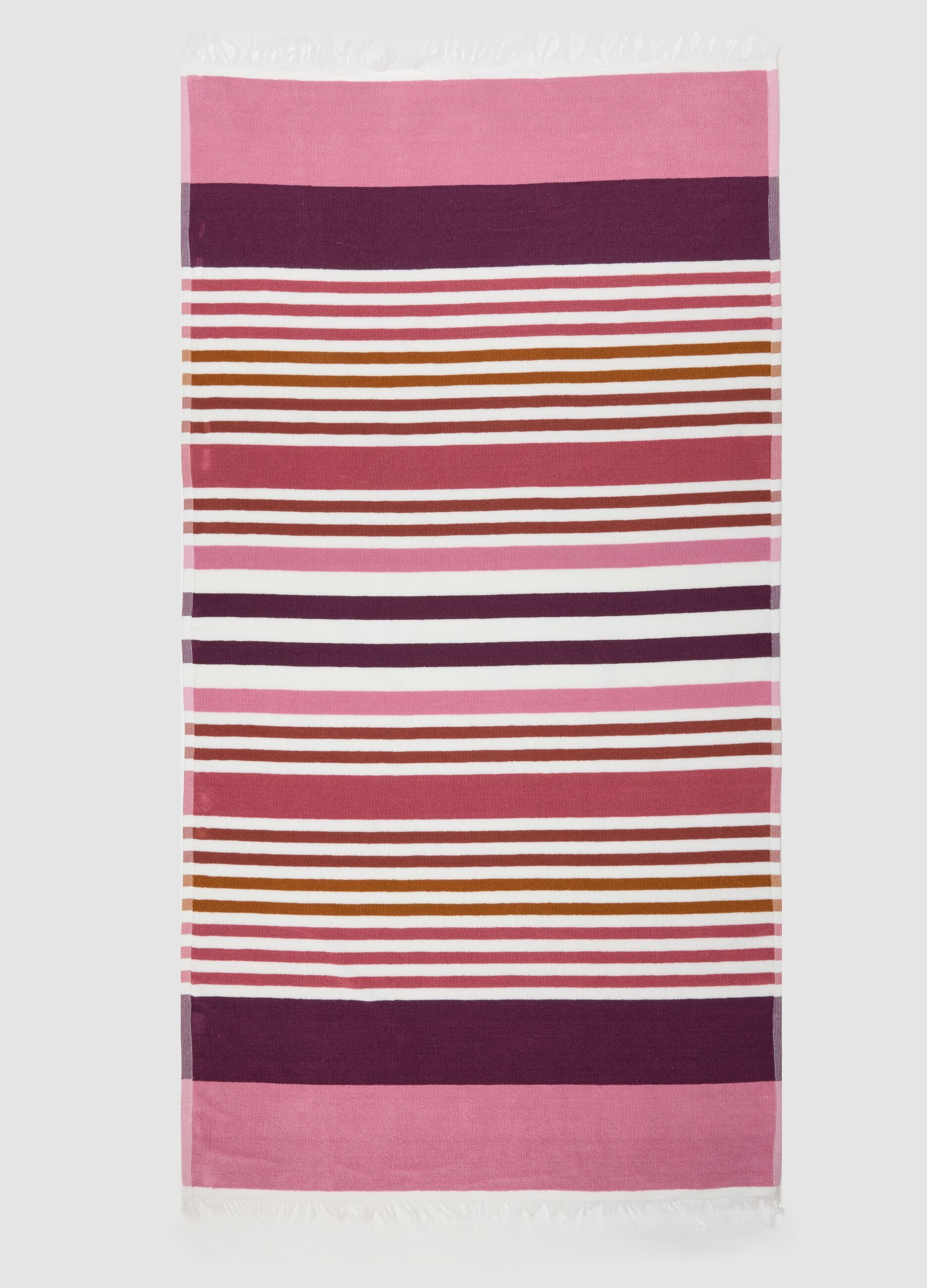 Pink pure cotton striped beach towel