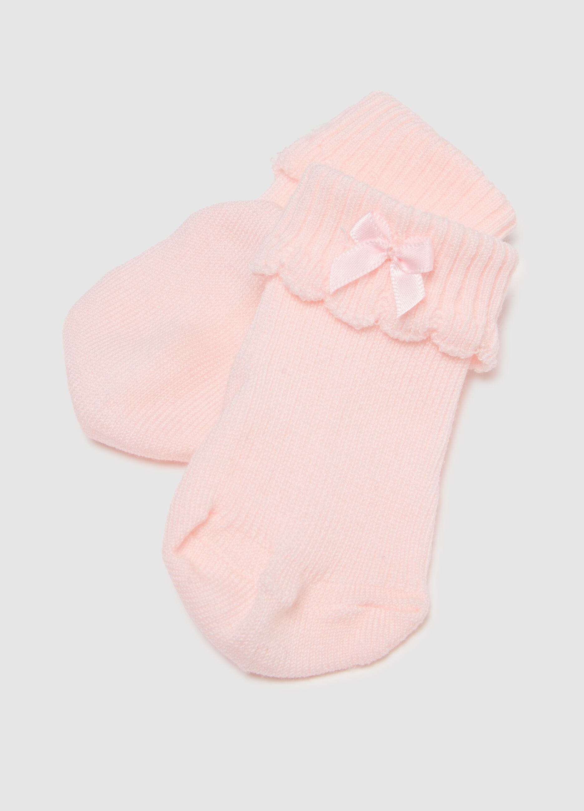 Baby girl's pink stretch cotton blend booties with bow