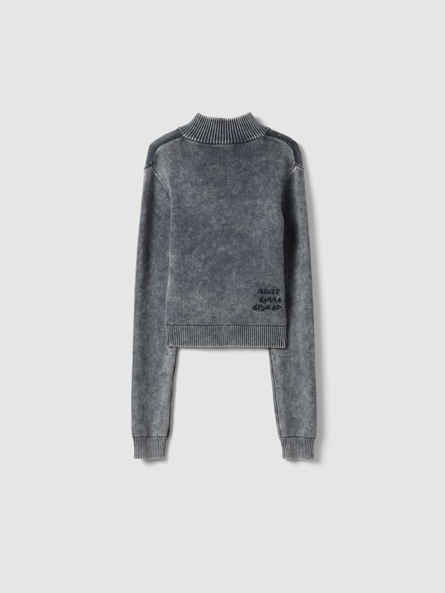Girls' slim fit grey pure cotton cardigan with full zip_4