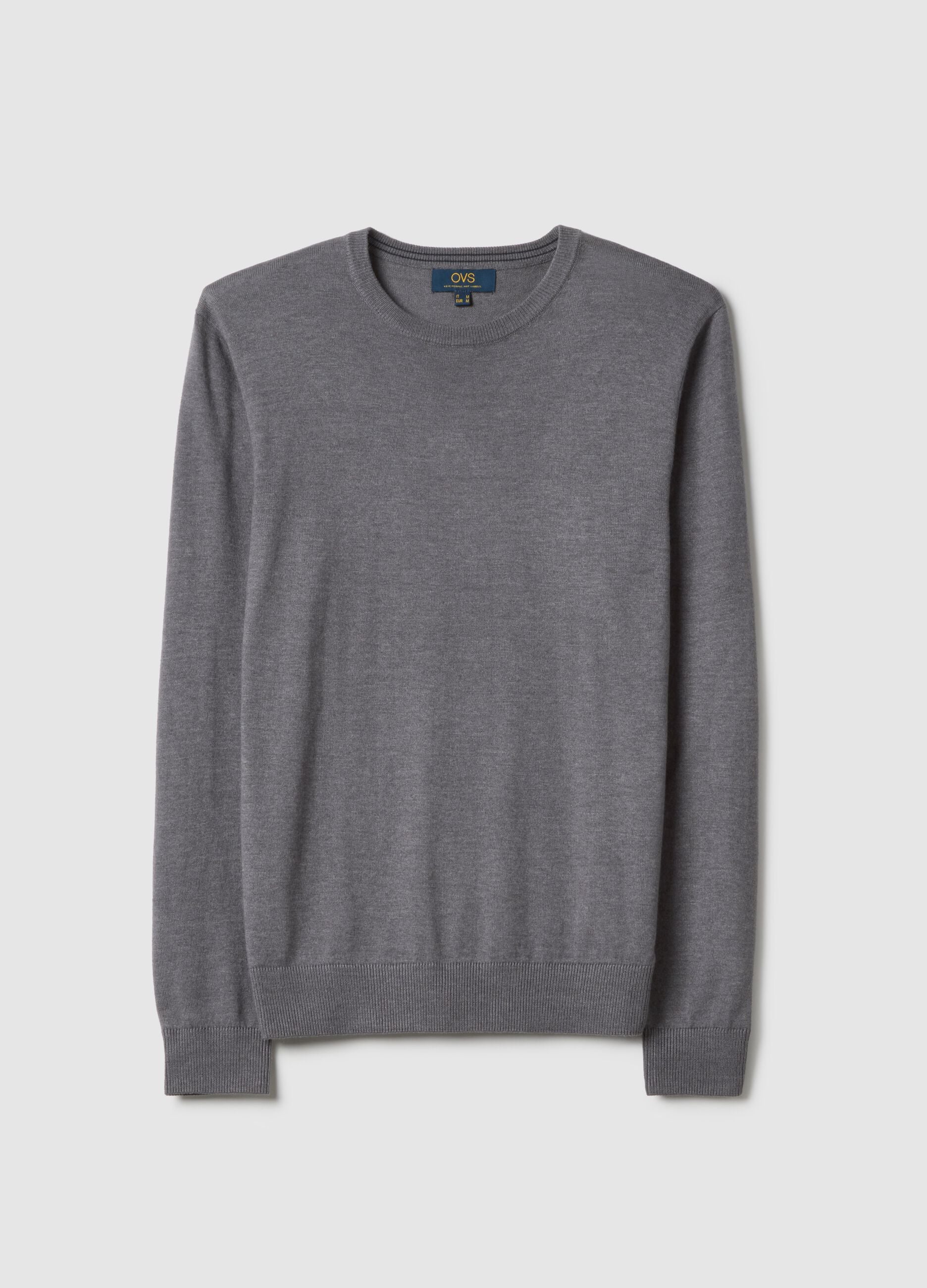 Grey crew neck cotton blend jumper regular fit