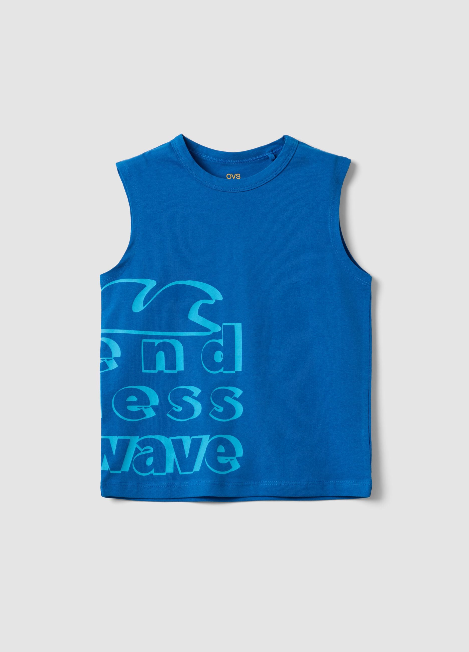 Blue organic cotton vest top with print