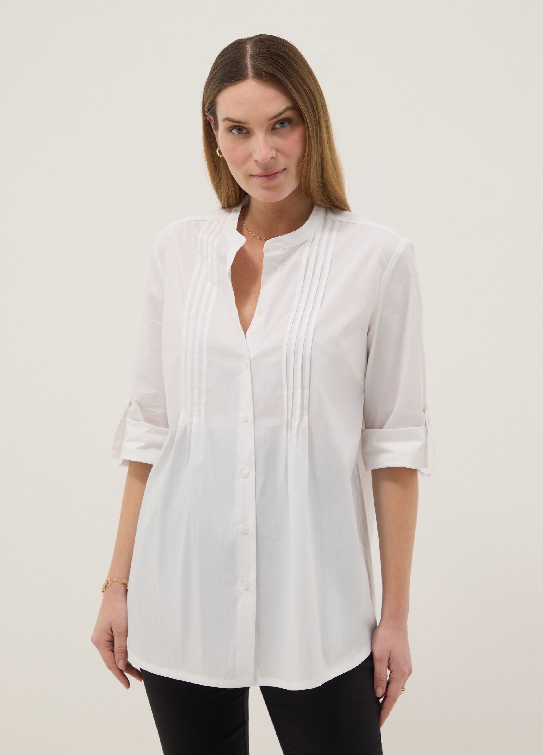White Regular Fit Maternity Shirt in Stretch Cotton Blend