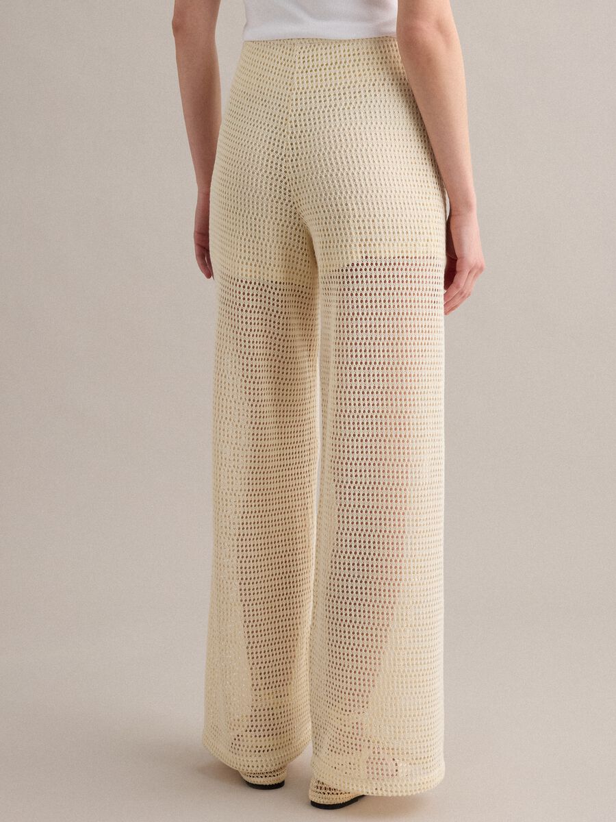 Beige viscose-blend crochet palazzo trousers, regular fit_2