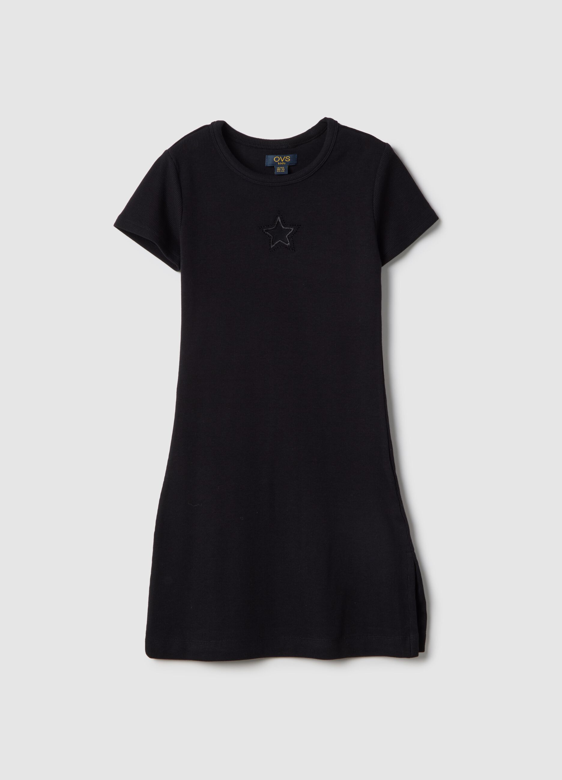 Elasticated Cotton Black Fitted Dress for Girls with Star