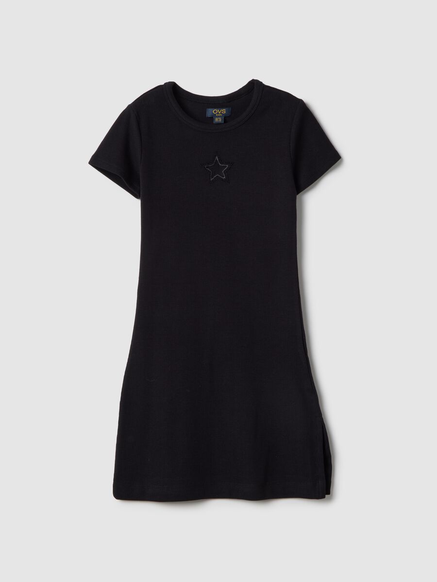 Elasticated Cotton Black Fitted Dress for Girls with Star_3