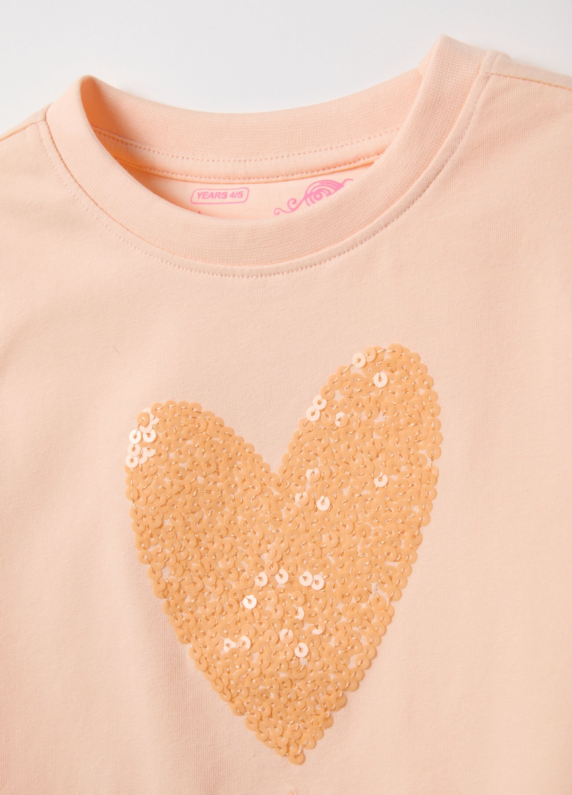 Pink stretch cotton regular fit T-shirt with heart for girl