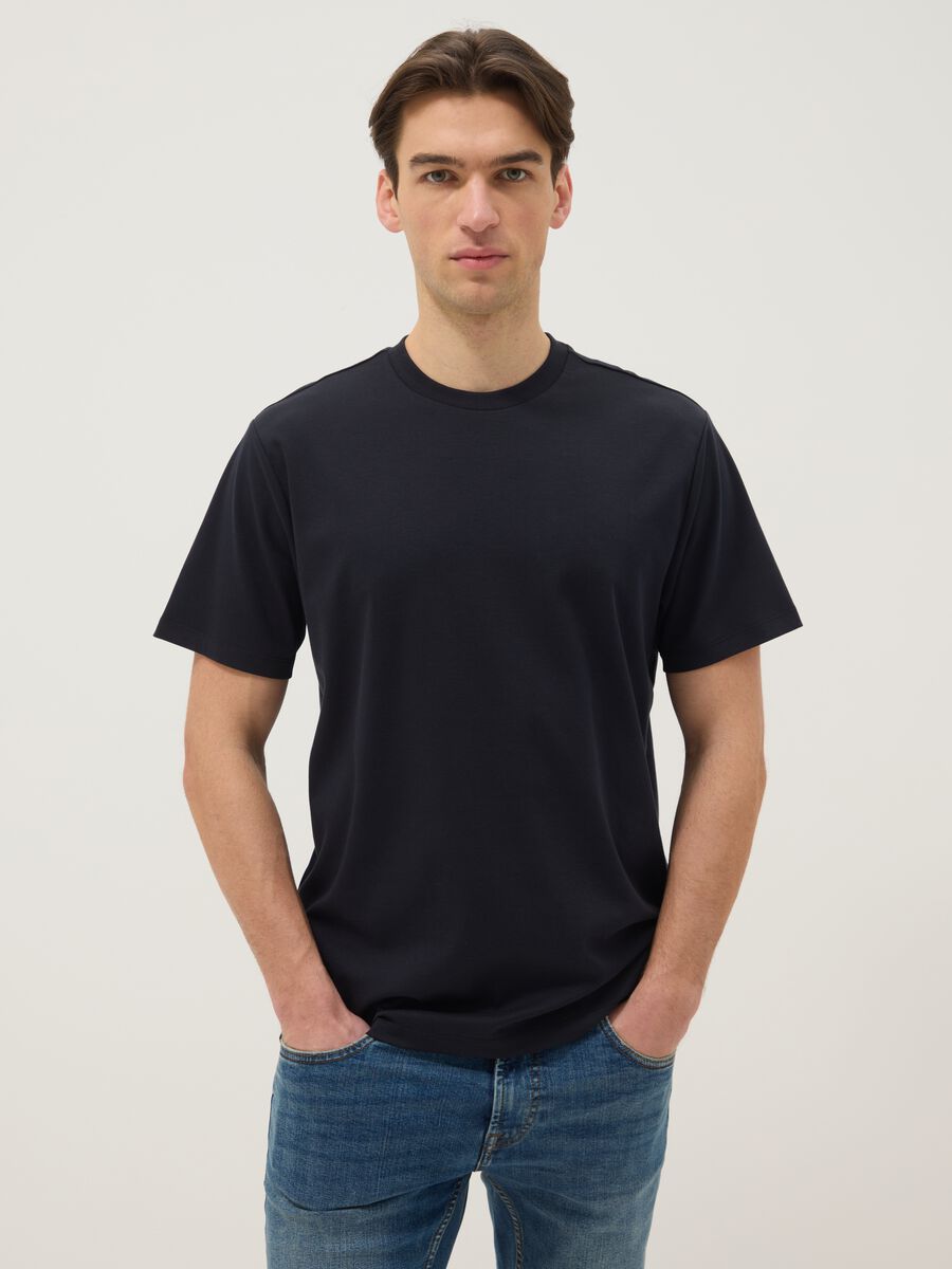 Black Cotton Crew Neck T-shirt, Regular Fit_0