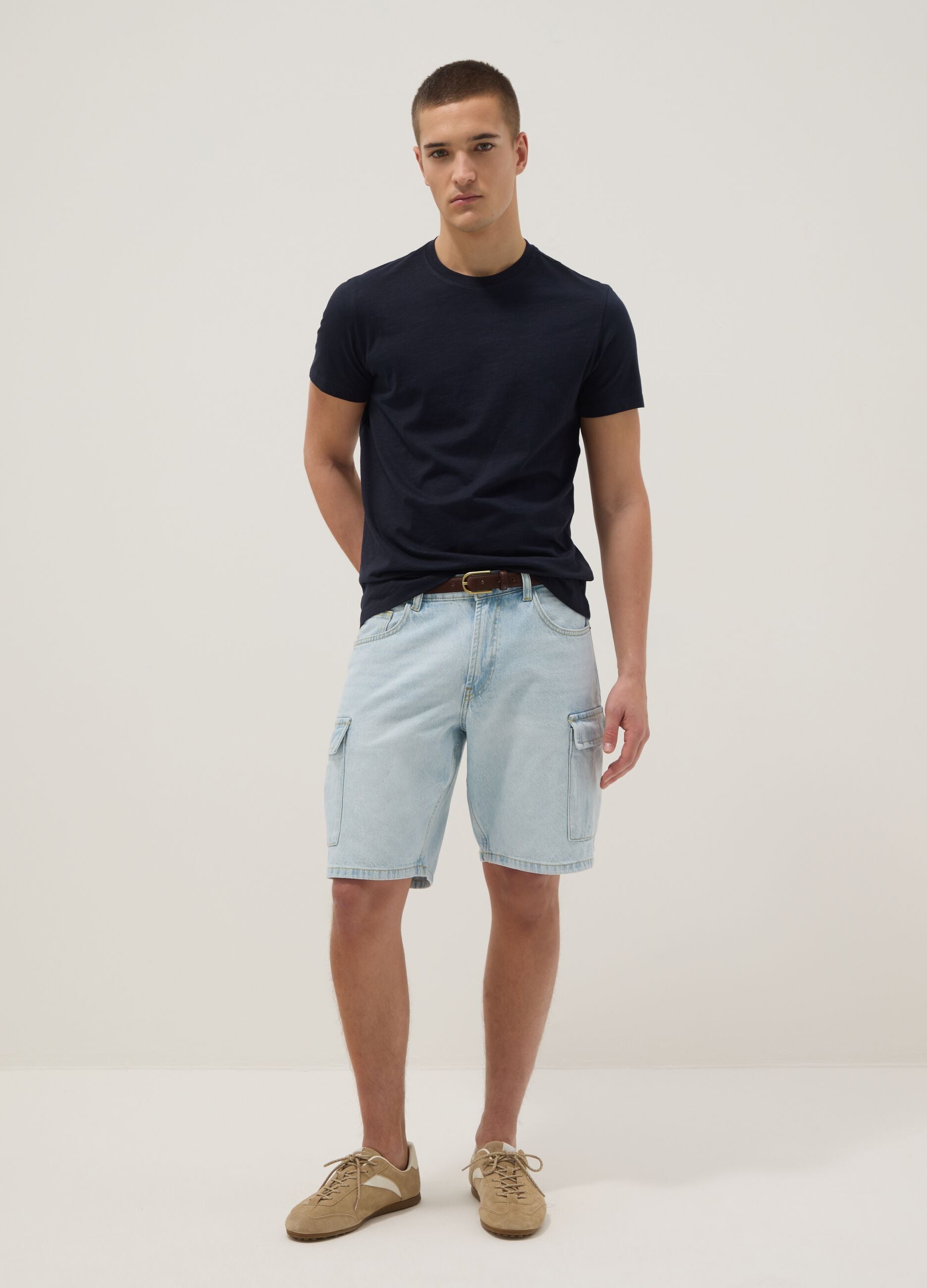 Short sleeve pure cotton blue regular fit T-shirt