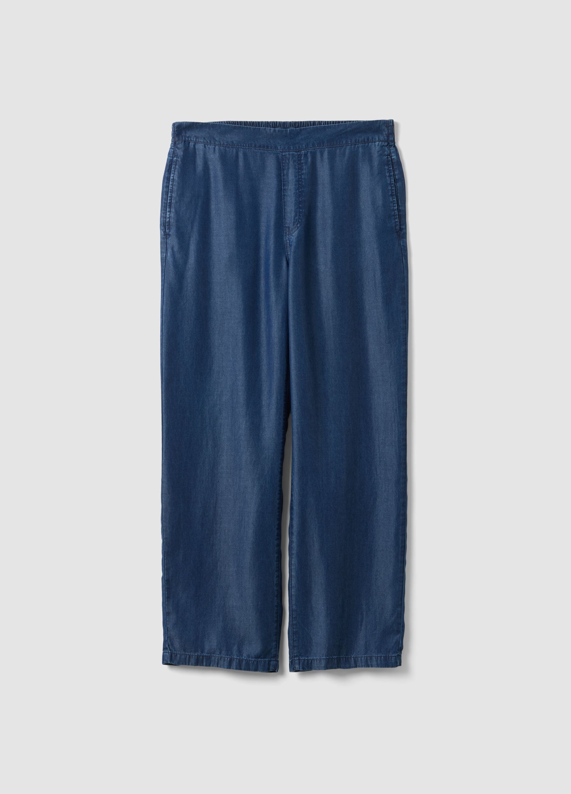 Pure Lyocell Blue Jogger Trousers with Regular Fit