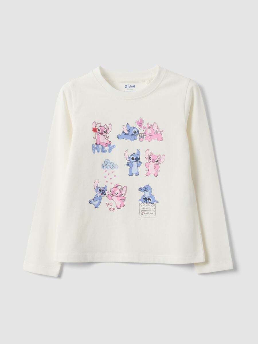 White stretch cotton T-shirt with Lilo & Stitch print, regular fit_0