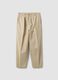 Pantaloni beige in misto lino e cotone con vita elasticizzata_4