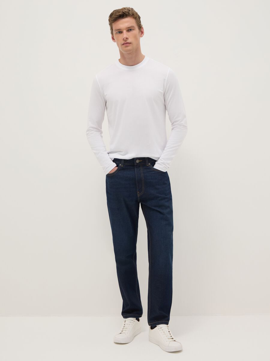 White long sleeve T-shirt in stretchy cotton regular fit_1