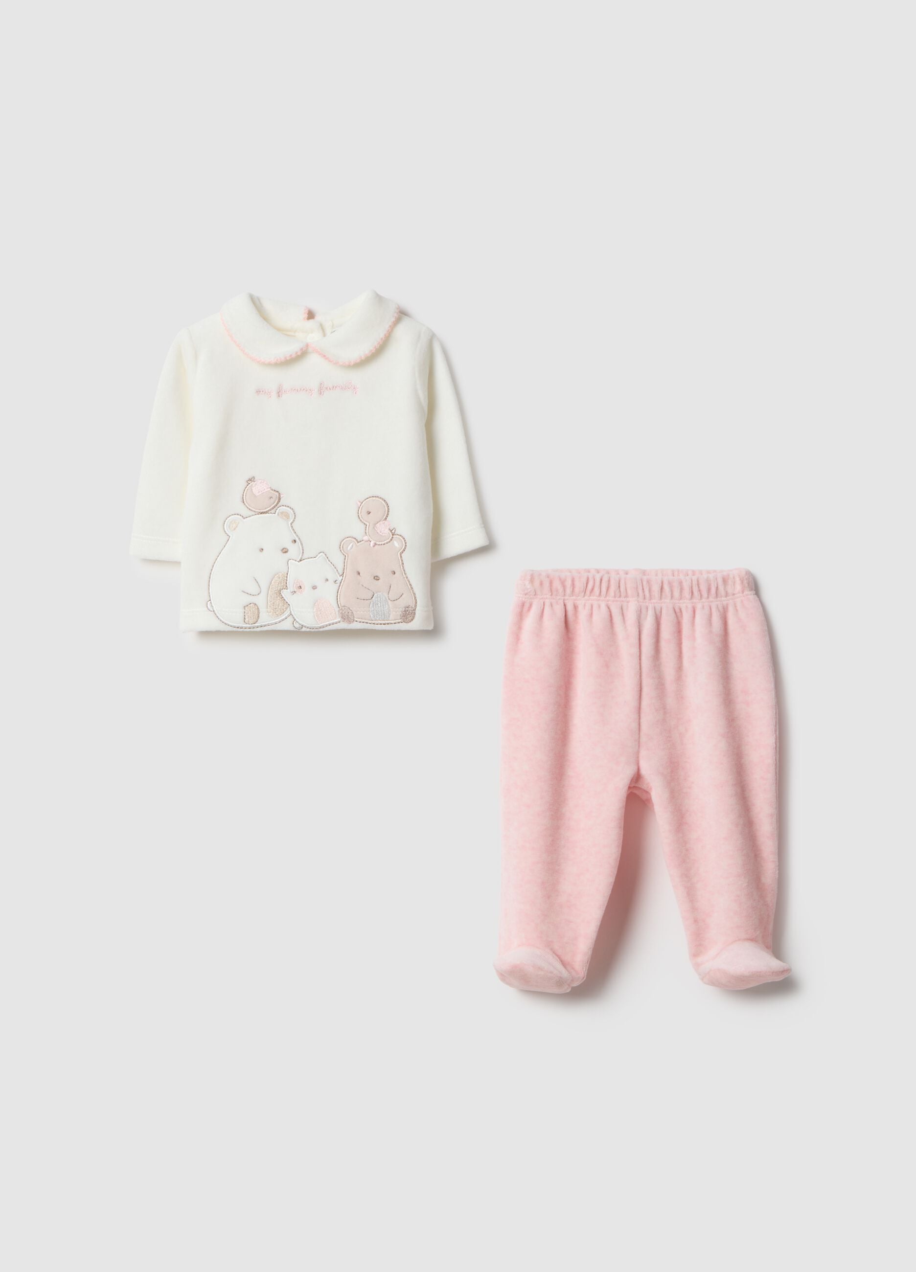 Baby set in white and pink cotton blend