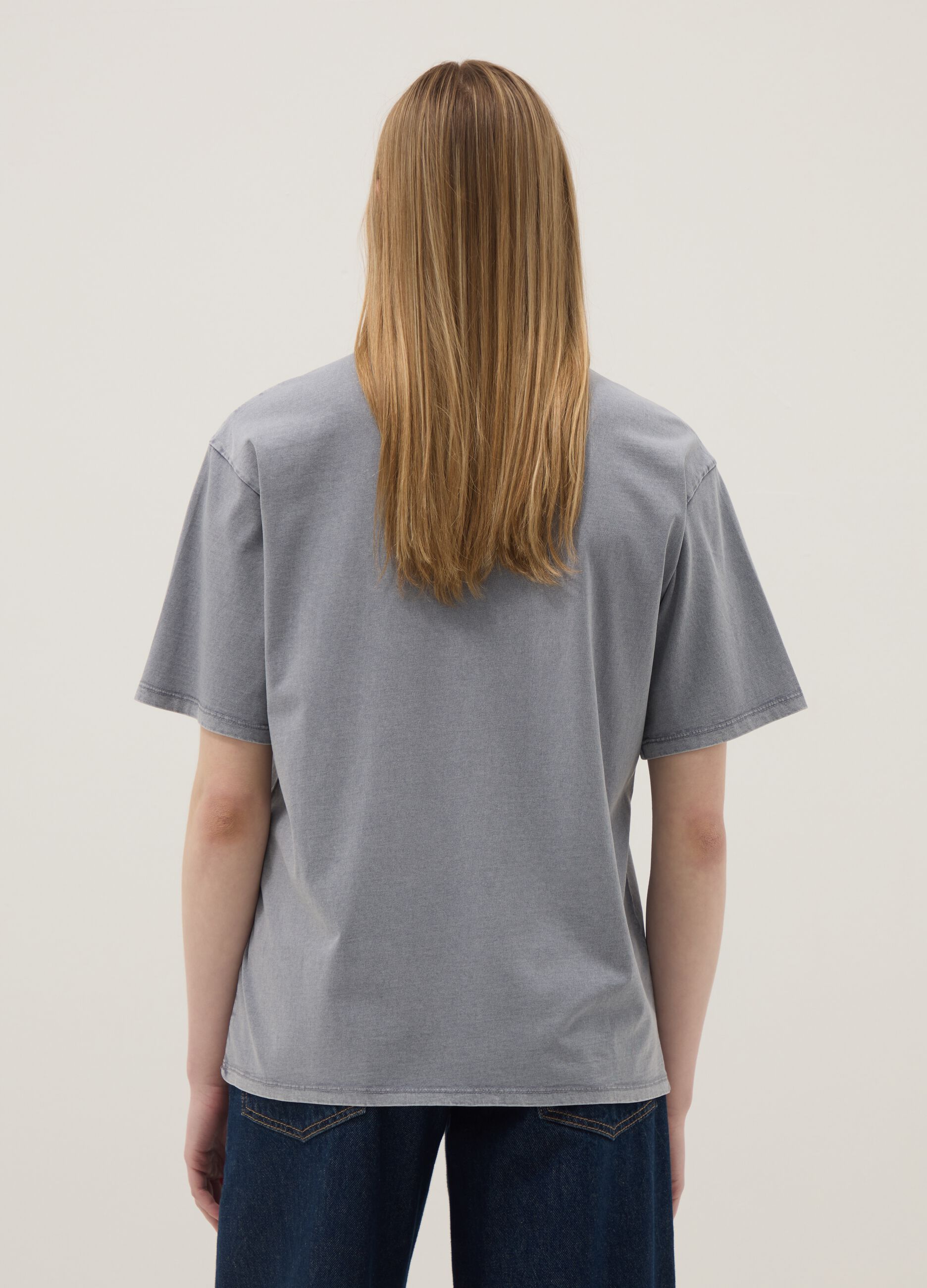 Grey pure cotton relaxed fit T-shirt with print